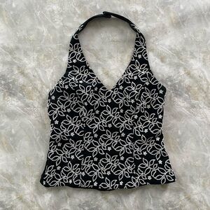 Xscape beaded floral Black and White Halter Top